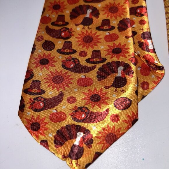 Lot of FOUR Men's Novelty Thanksgiving Neck Ties Pumpkins Turkeys No Brand 56" - Picture 3 of 15
